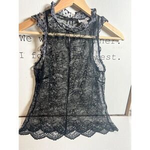 Vintage 90s black lace goth Tank Top Sleeveless Whimsygoth Fairy Olivia XS.   Jj